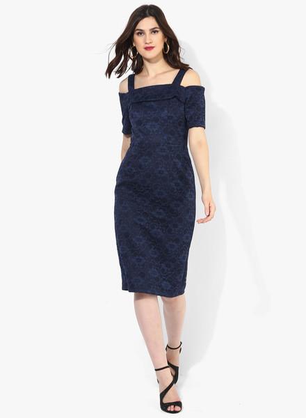 Navy Blue Coloured Solid Shift Dress